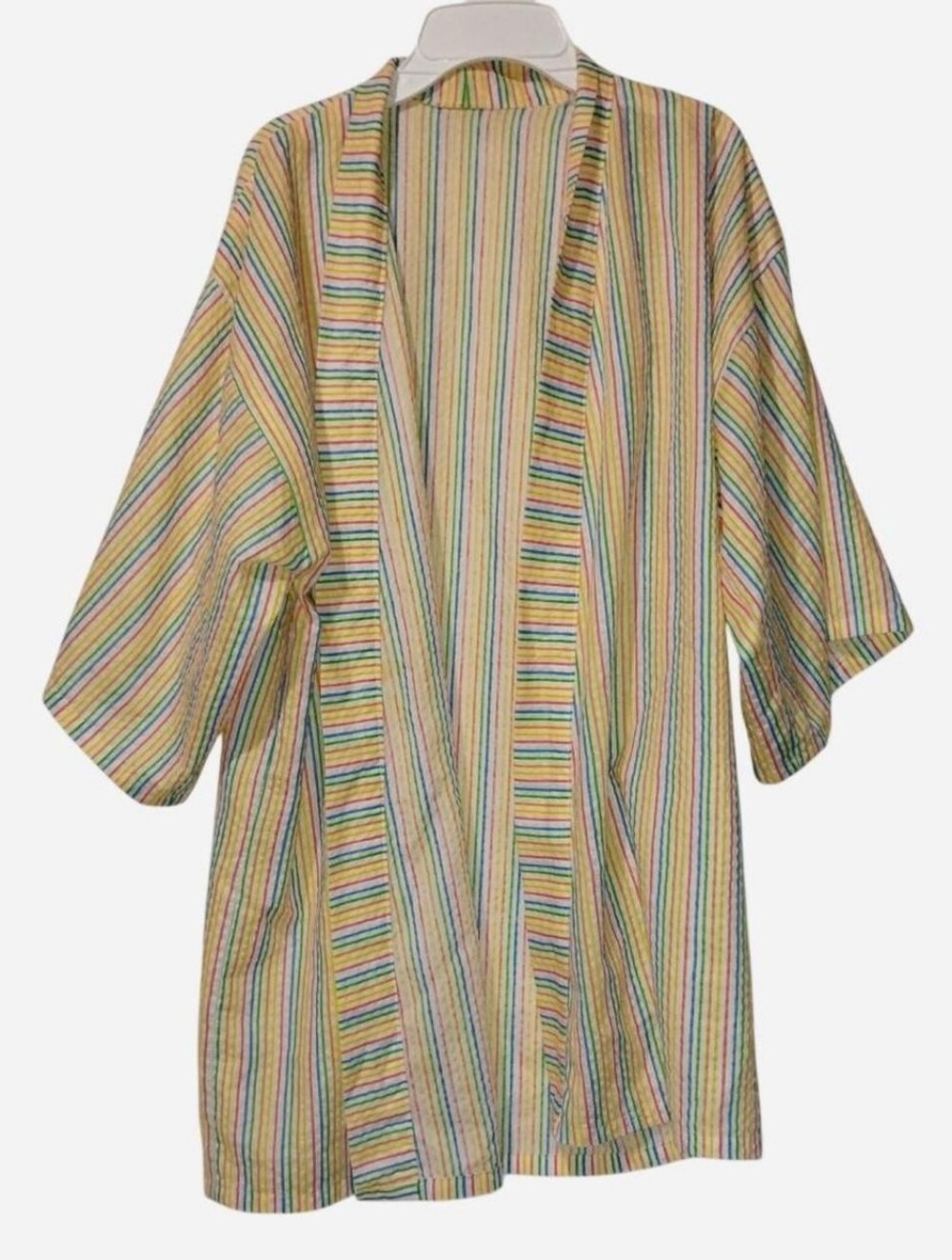 Vintage Rainbow Striped Seersucker Kimono Robe Cardigan Cover-Up